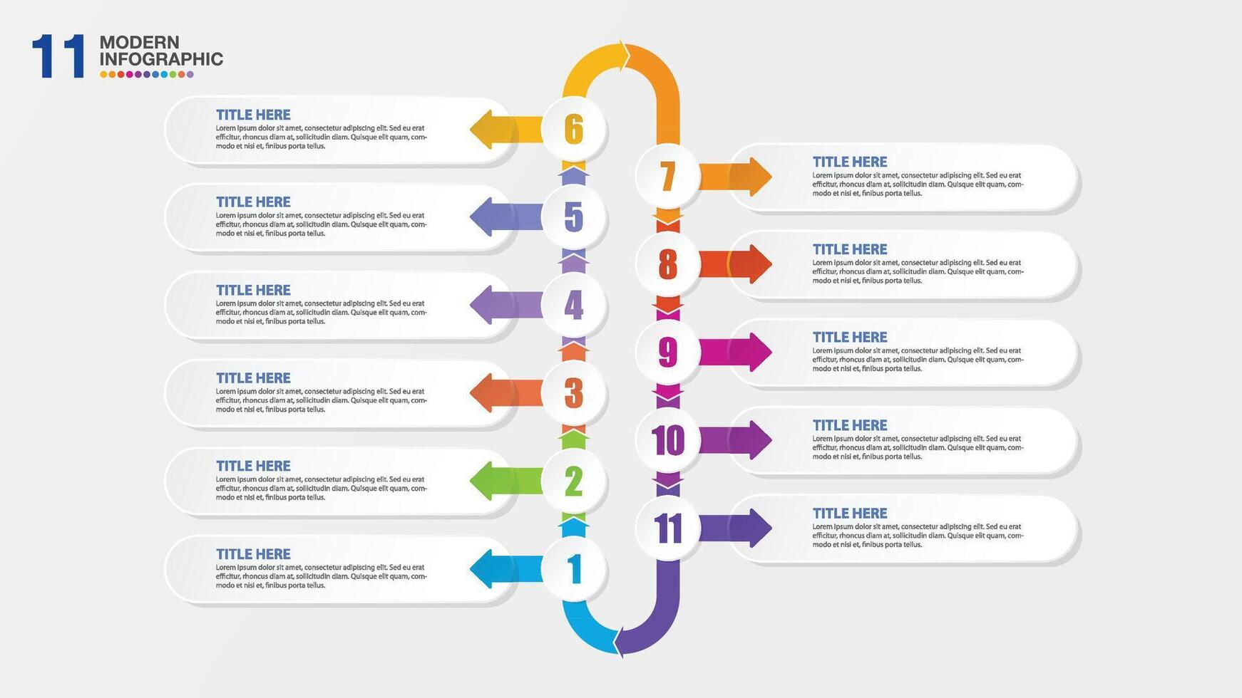 Modern infographic with 11 steps for presentation. vector