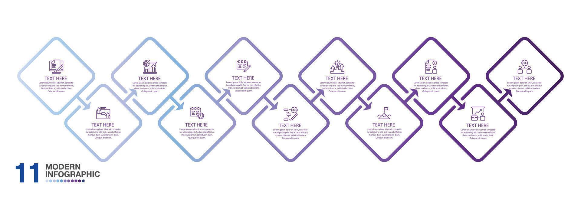 Infographic process design with icons and 11 options or steps. vector