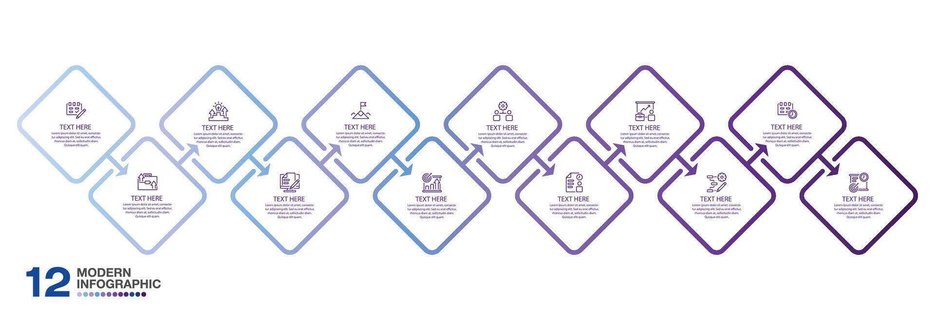 Infographic process design with icons and 12 options or steps. vector