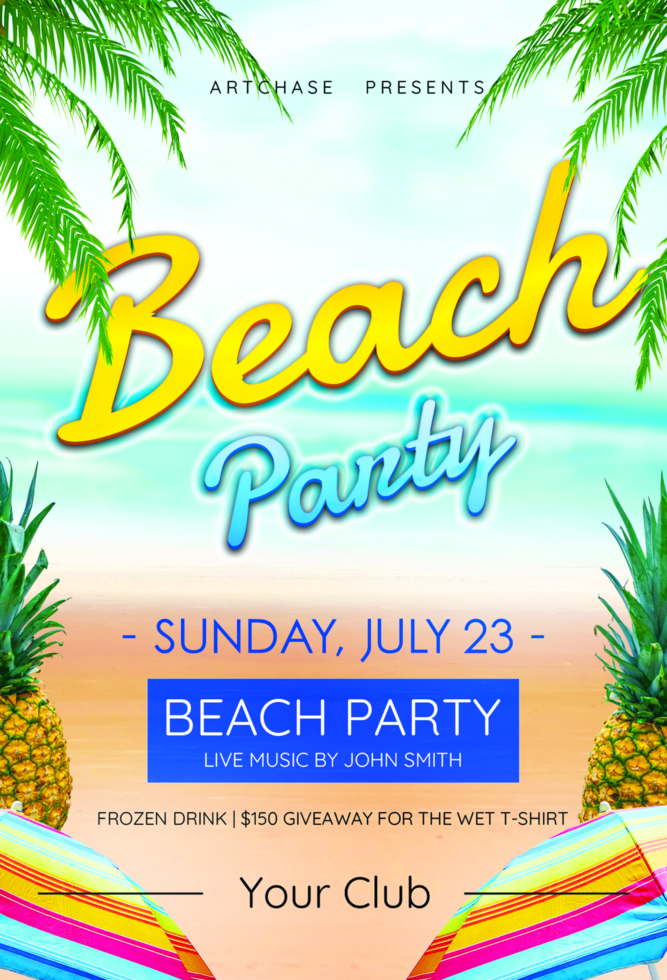 Beach party flyer template for special events psd