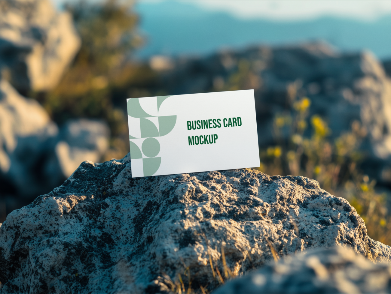 Minimalist Business Card Mockup on Nature Rock Background, Professional Branding Template psd