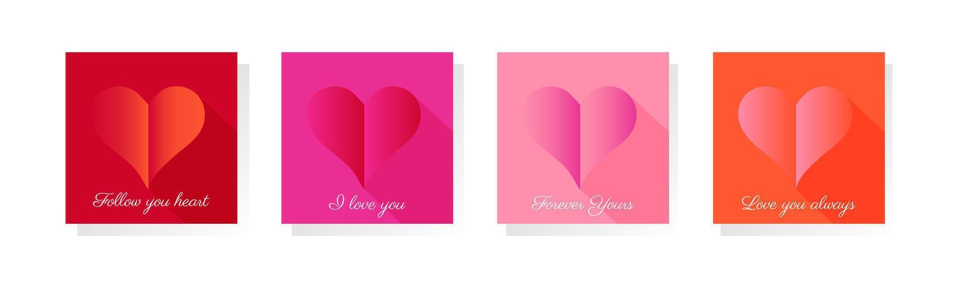 Love posters set. Modern abstract template with hearts. Flat design of advertising templates, banner, cover, label, flyer, card. Pink, red colors vector