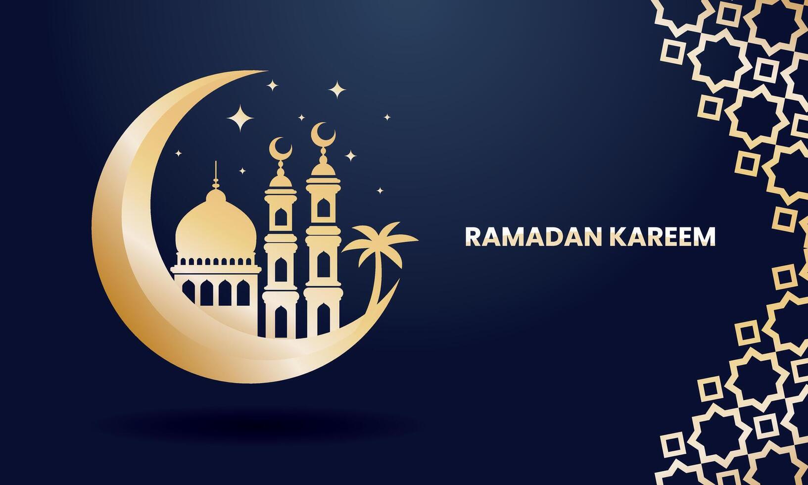 Ramadan Kareem greeting card template design. Islamic blue background with beautiful Ornaments of moon, mosque. vector