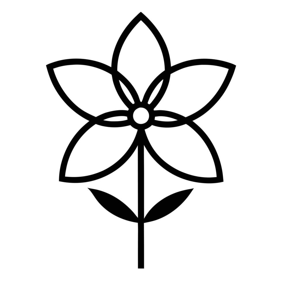 Minimalist Symmetrical Flower with Five Petals, Stem, and Leaf vector