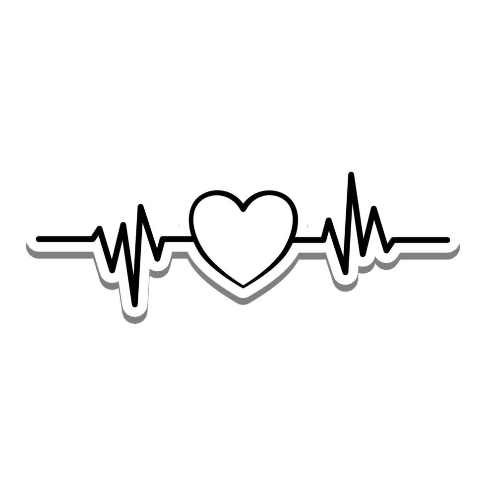 Heartbeat Line on white silhouette and gray shadow. Illustration for decorate and any design. vector