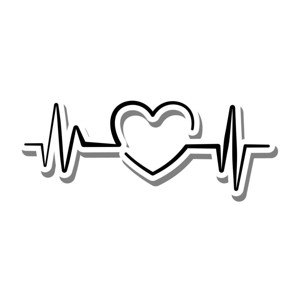 Two Line Heartbeat Outline on white silhouette and gray shadow. Illustration for decorate and any design. vector