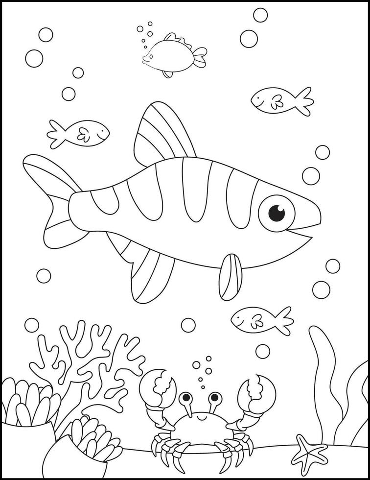 Fish Under The Sea Coloring page vector