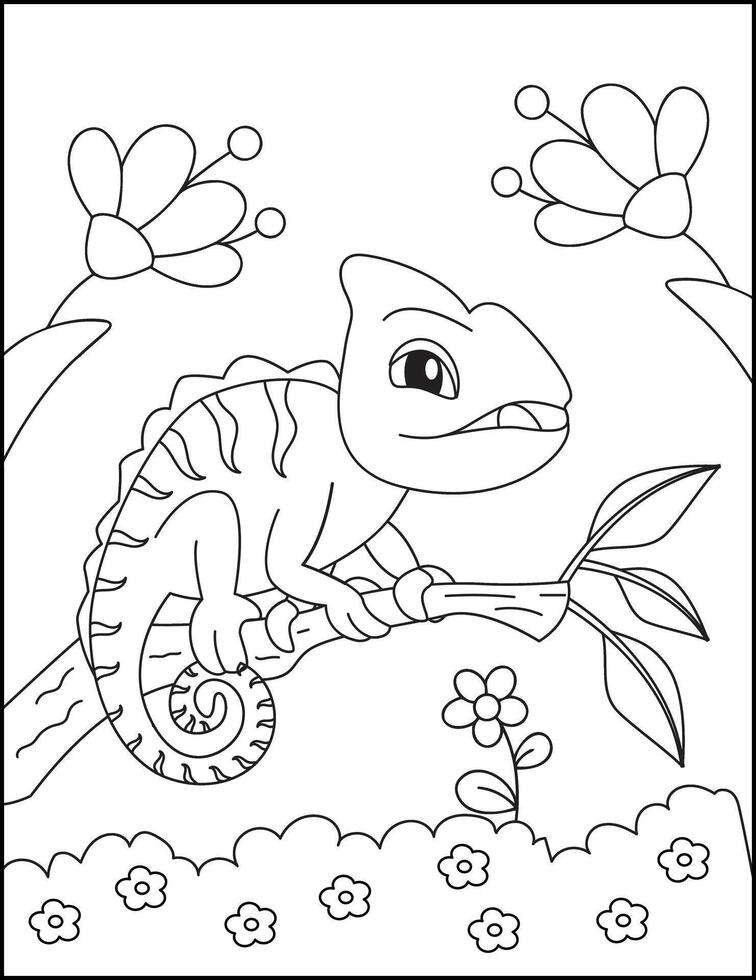 Chameleon Coloring Page for kids illustration vector