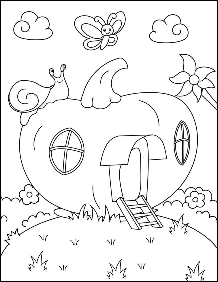 Pumpkin house coloring page for kids illustration vector