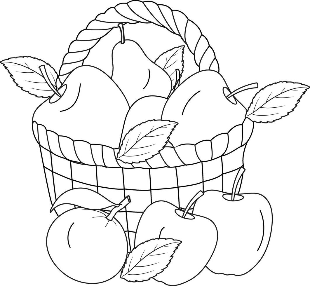 Fruit Basket Coloring Page For Kids thanksgiving outline vector
