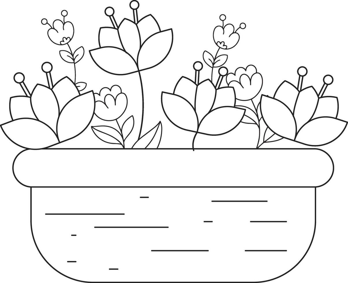 Flowers in the Basket Coloring Page For Kids illustration vector