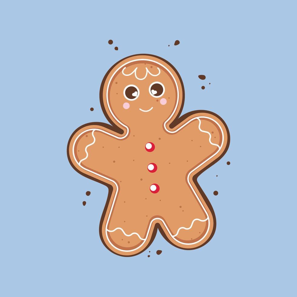 illustration in a flat gingerbread man style on a blue background. Christmas pastries. Christmas cookies and gingerbread man. vector