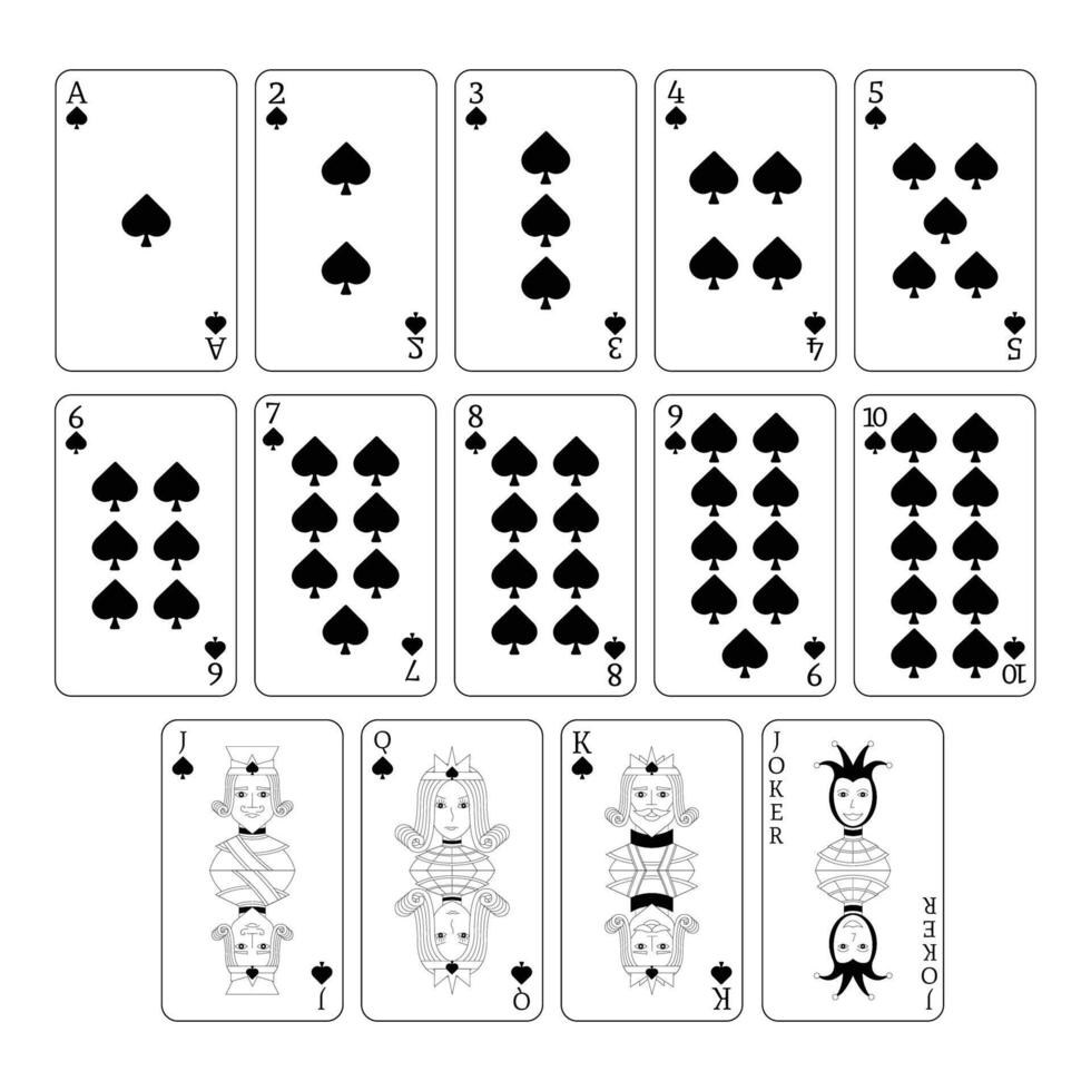 A deck of playing cards spades. A poker set with individual cards. Playing cards for poker. vector