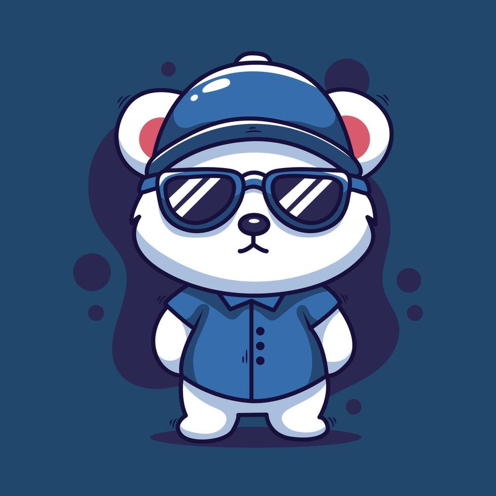 Cute cartoon panda bear in sunglasses and cap. illustration. vector