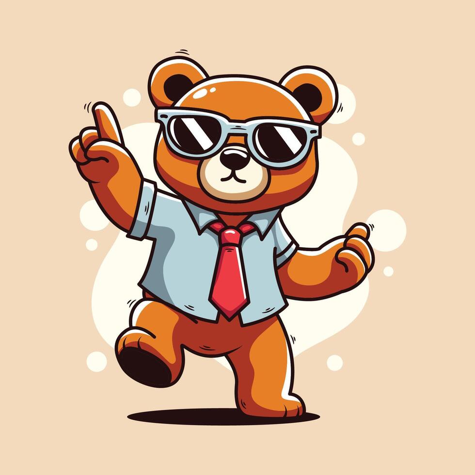 Cute cartoon bear in a tie and sunglasses. illustration. vector