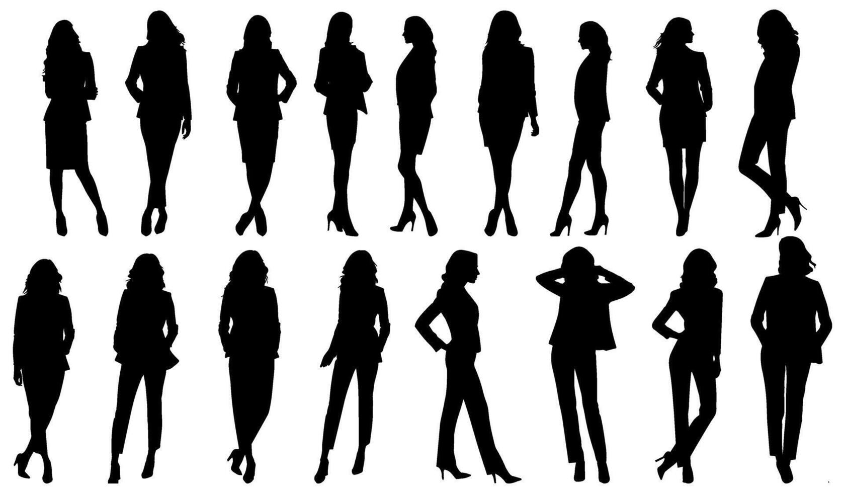 set of silhouettes of business woman standing. isolated on a transparent background. eps 10 vector