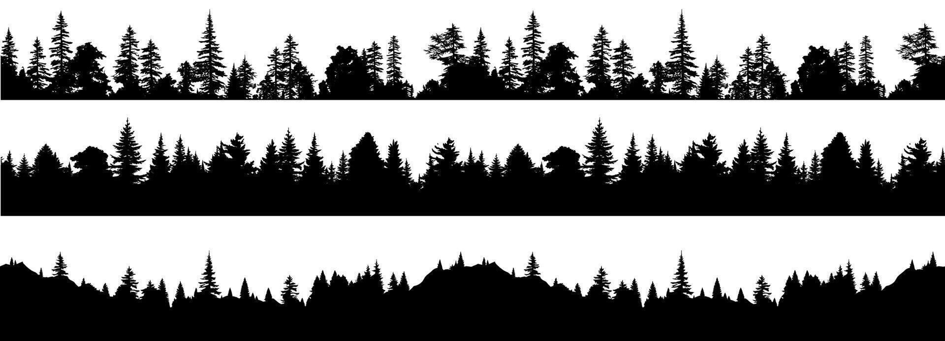 set of silhouettes of seamless forest landscape. isolated on transparent background. eps 10 vector