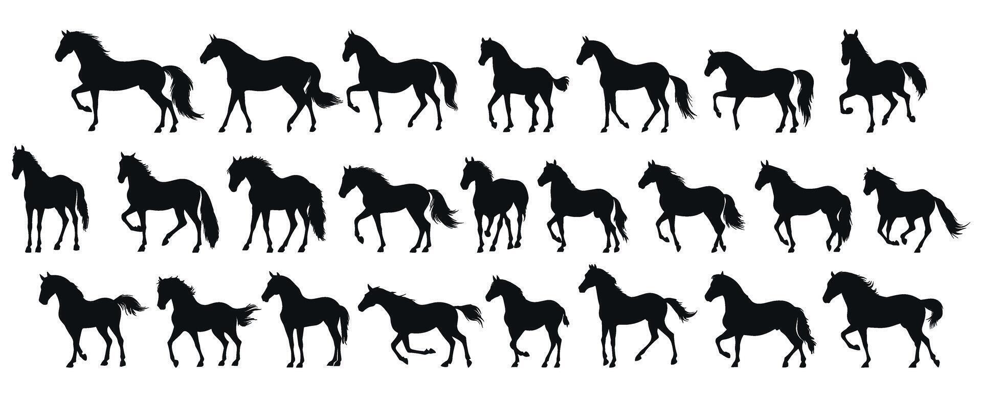 set of silhouettes of horse. horses standing. isolated on transparent background. eps 10 vector