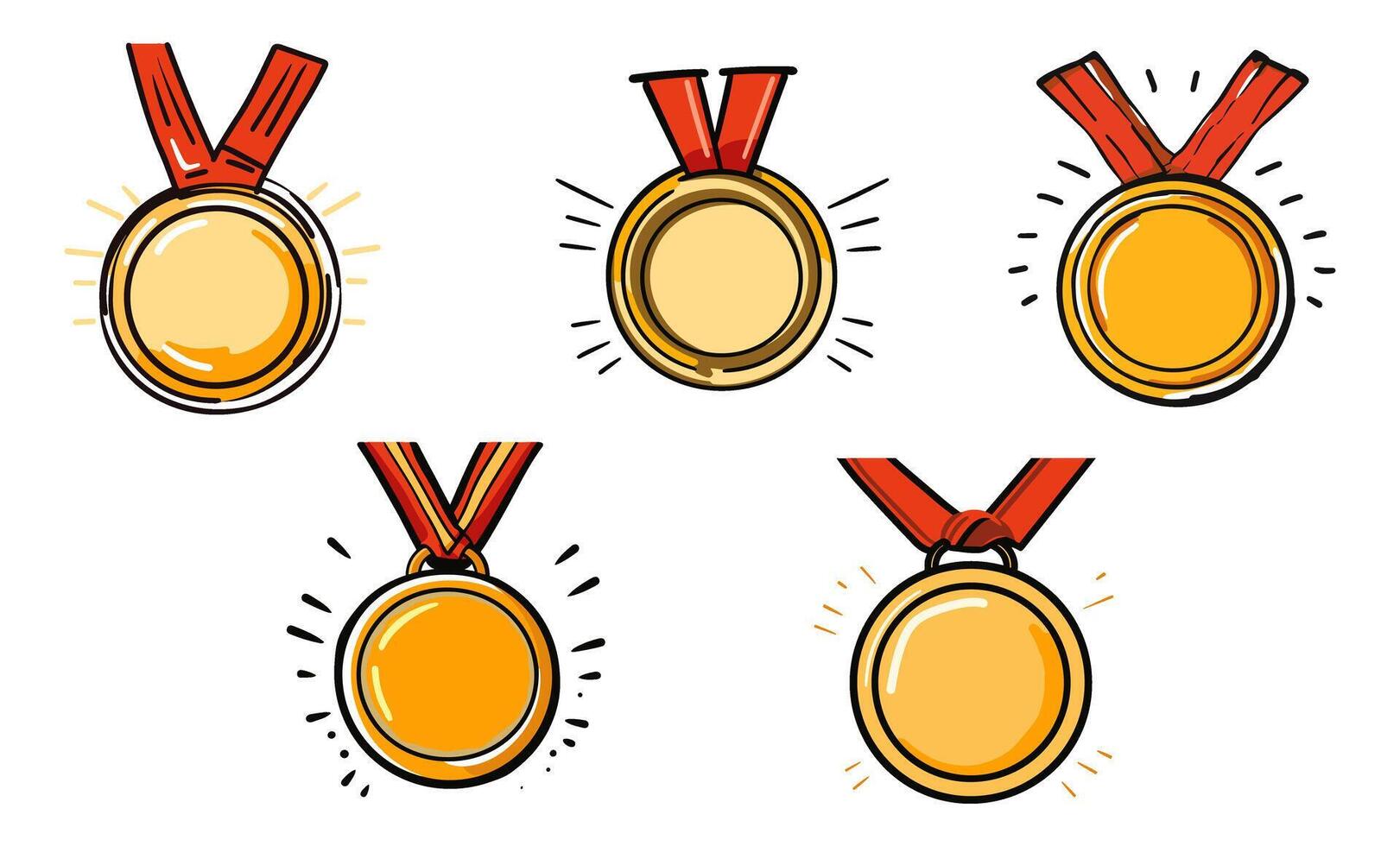 set of illustraset of illustration of medal. badge doodle. kid hand drawing cute winner trophy. isolated on a transparent background. eps 10 vector