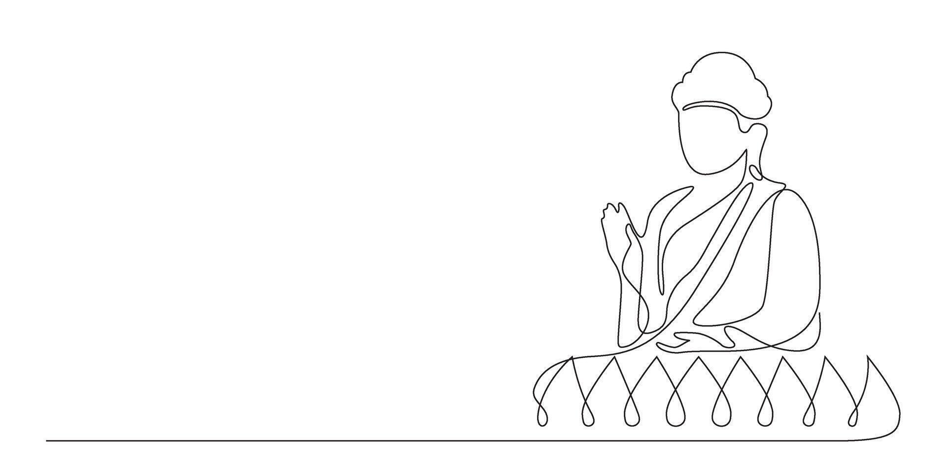 Buddha sitting on lotus flower one continuous line art. editable outline stroke. vector