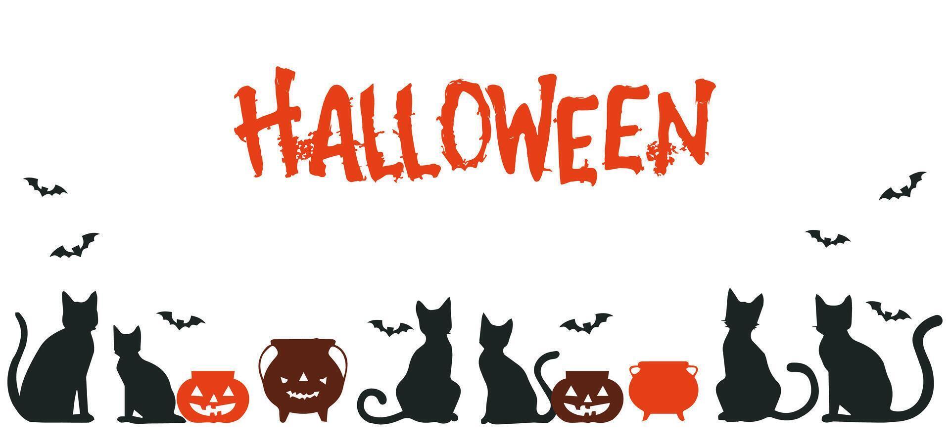halloween border elements featured black cats and cauldron. vector