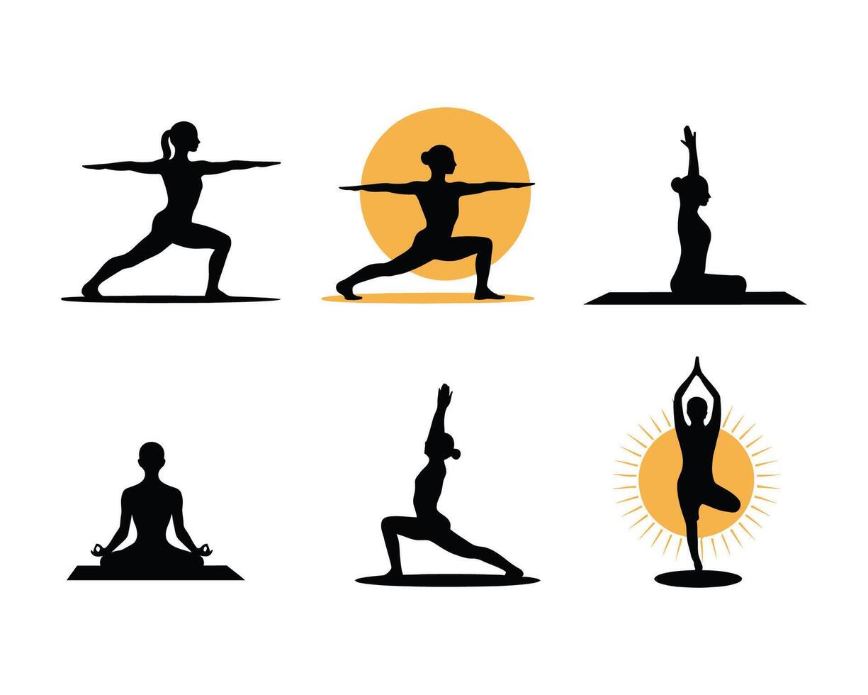 Yoga Pose Silhouette Collection Template vector