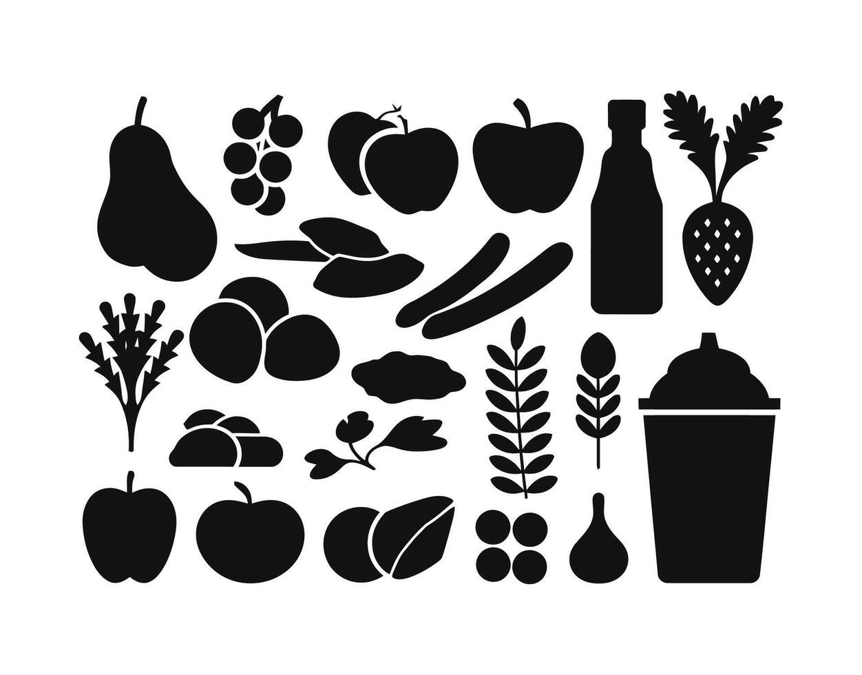 Vegan Food Silhouette Collection Template vector