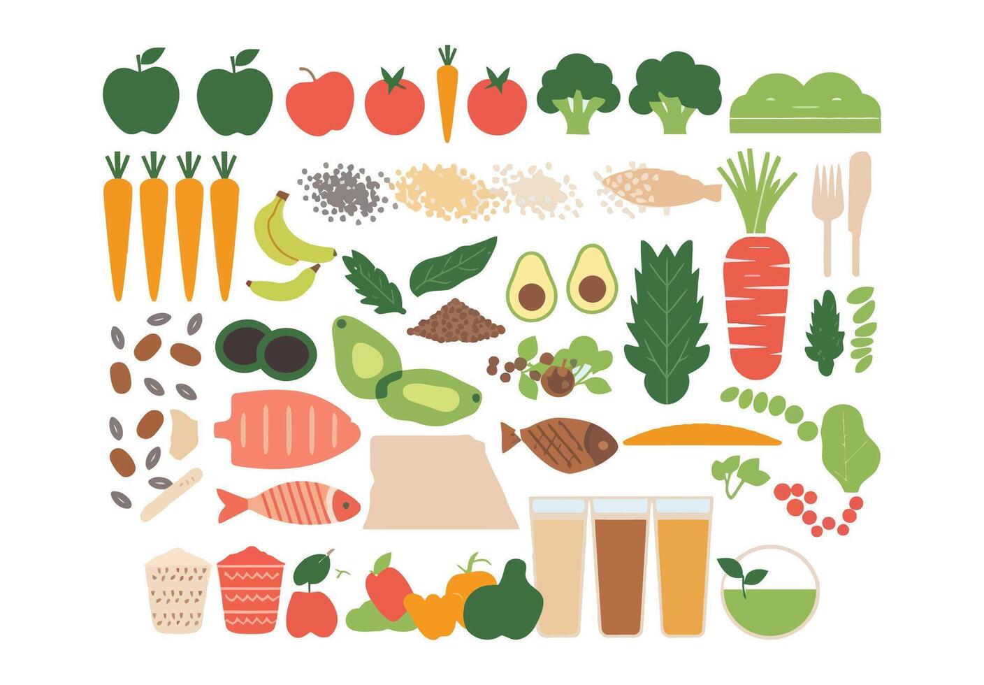 Fresh Fruits and Vegetables Silhouette Collection vector