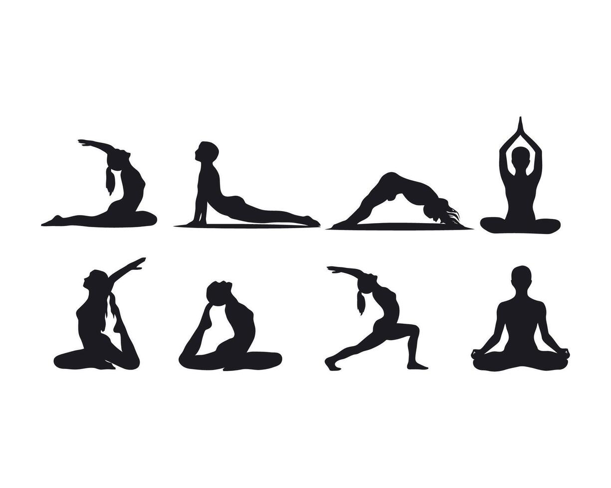 Simple Yoga Silhouette Pose Collection Template vector
