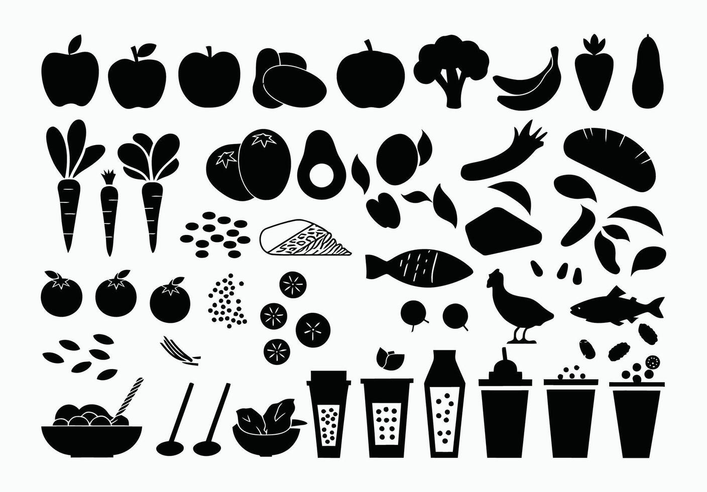 Healthy Foods Silhouette Collection Template vector