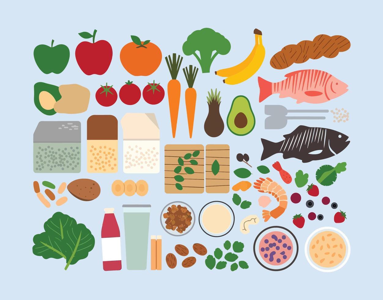 Simple Protein Foods Silhouette Collection Template vector