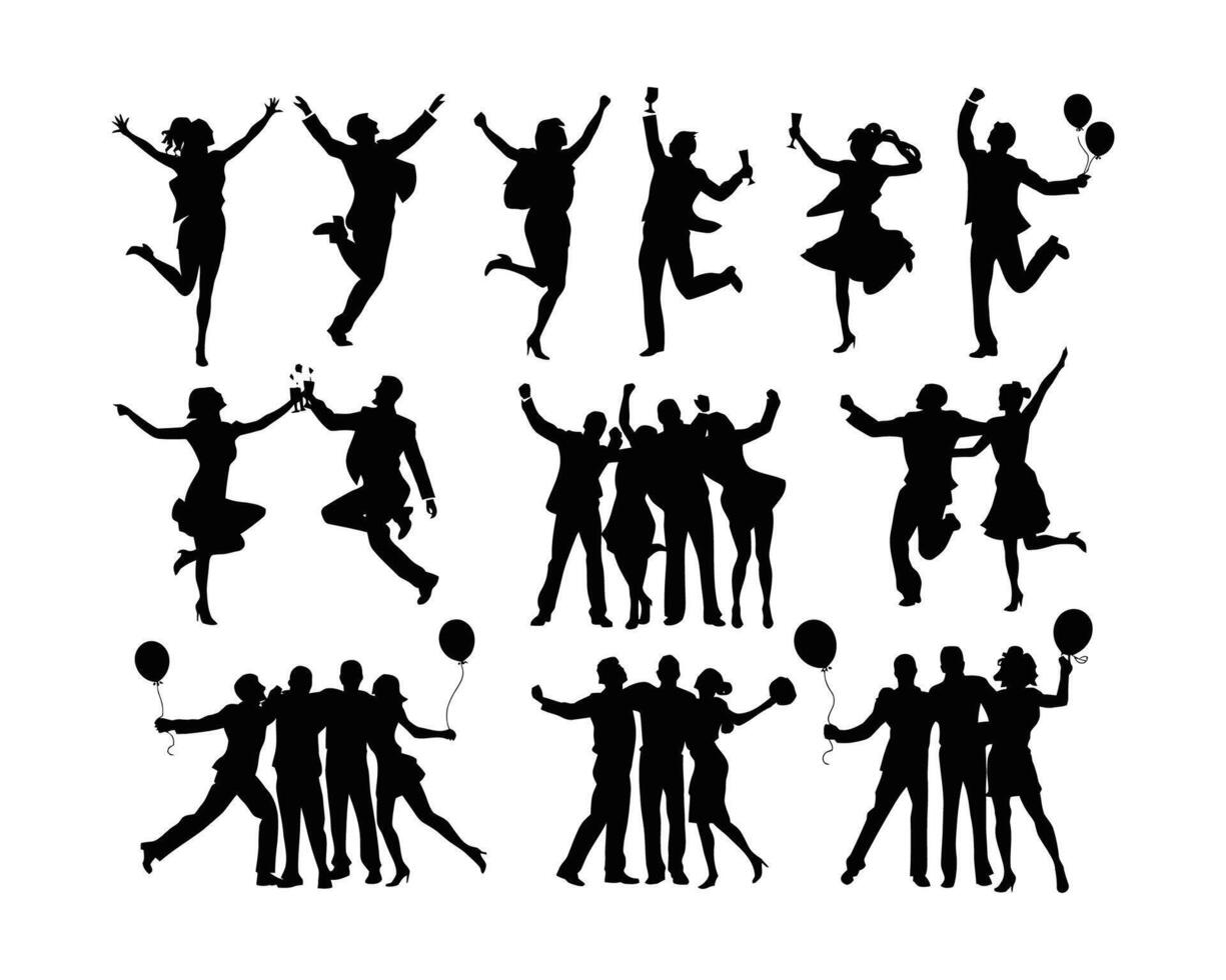 Group People Dancing and Cheers Silhouette Collection vector