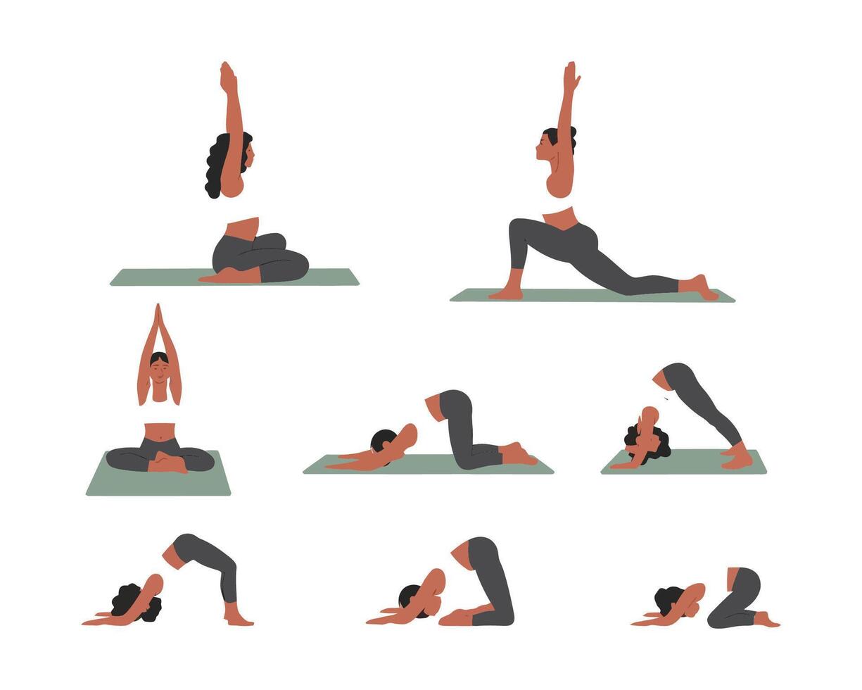 Minimal Flexible Yoga Silhouettes Collection vector