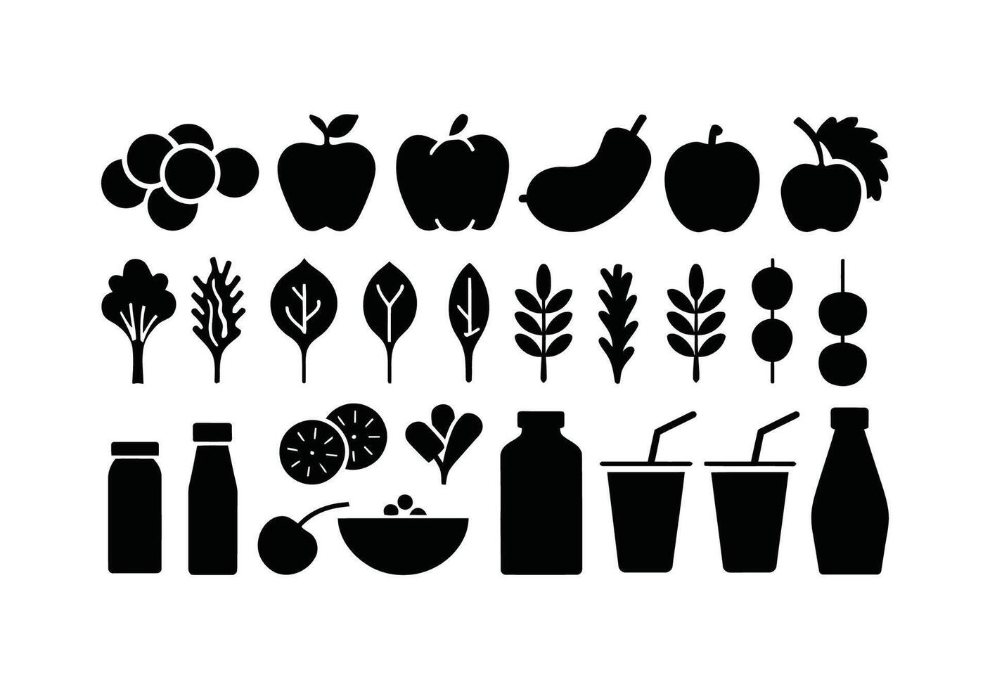 Fruits and Vegetables Silhouette Collection vector