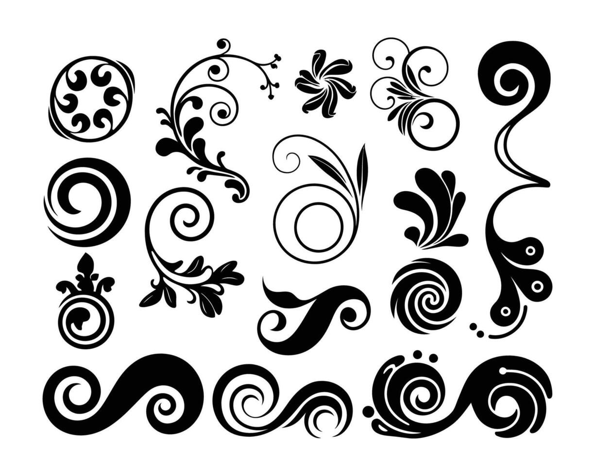 Elegant Floral Swirl Silhouette Template vector