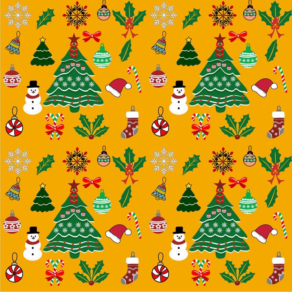 seamless christmas yelow background with element christmas vector