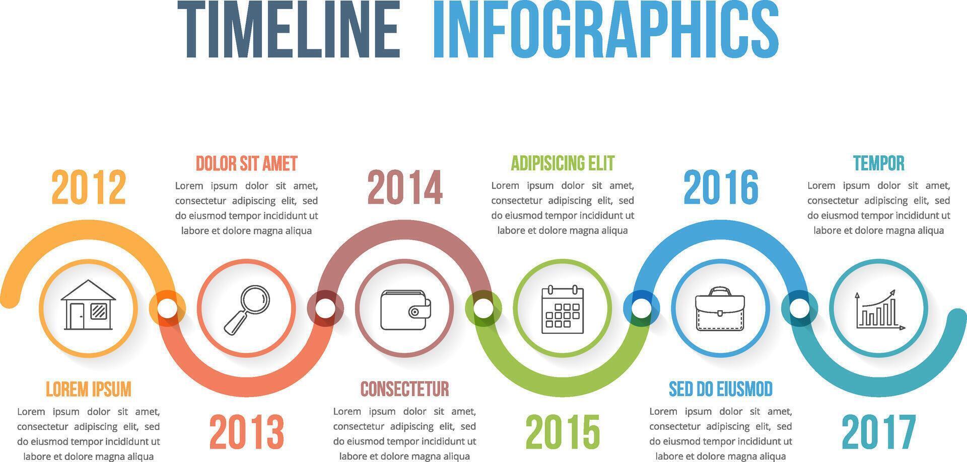 Timeline infographics template with colorful circles workflow or