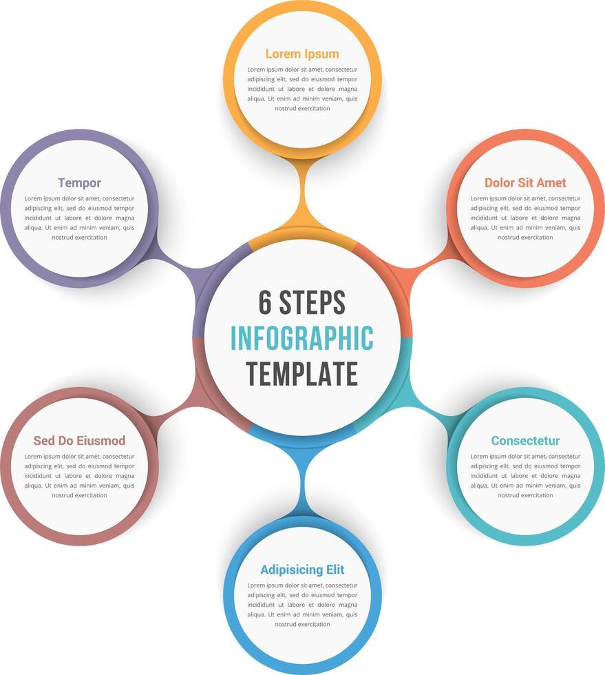 Circle diagram infographic template with six steps or options, workflow, process vector