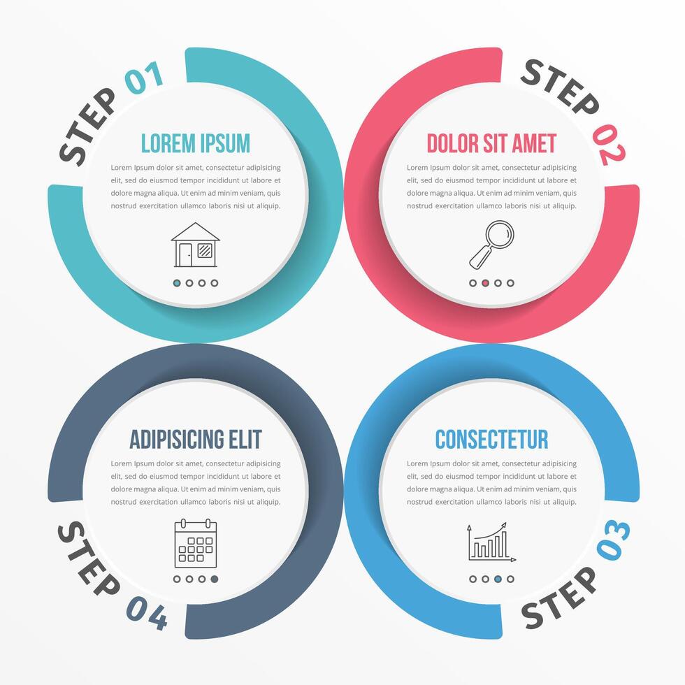 Circle diagram with four elements, steps or options, workflow diagram template vector