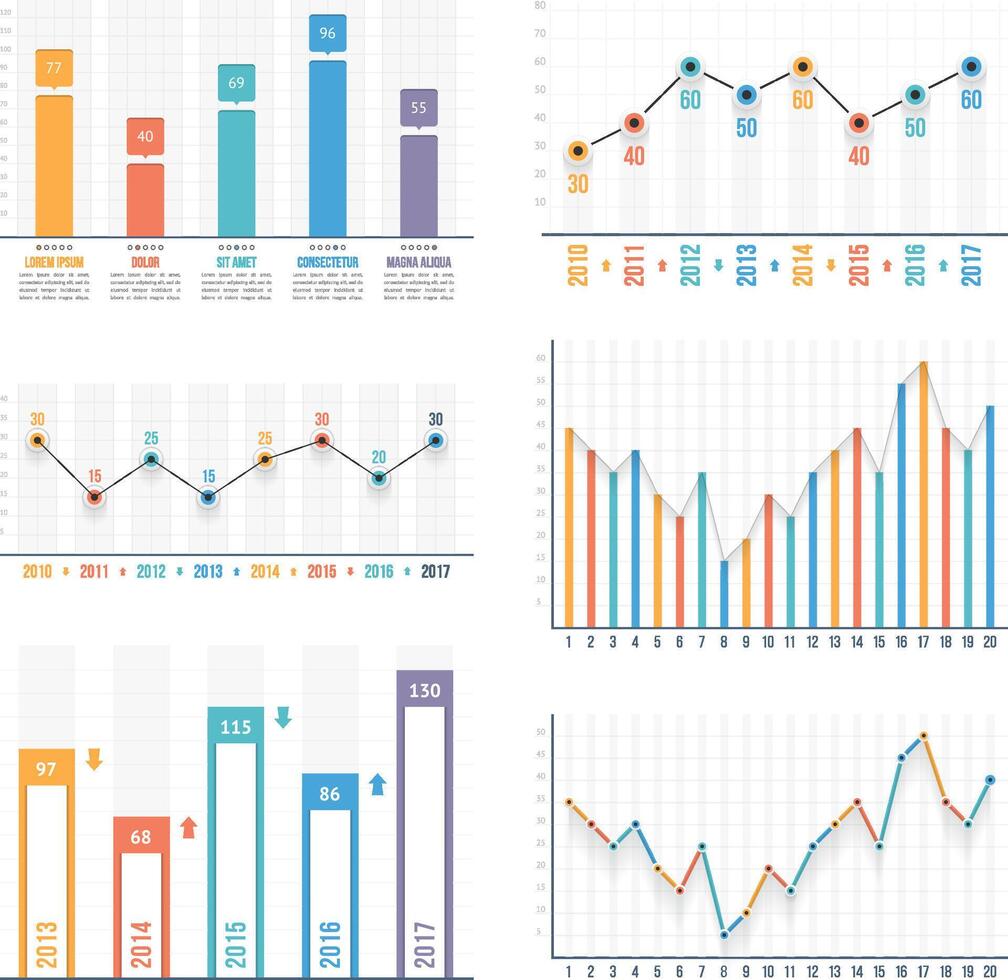 Bar graph and line graph templates, business infographics vector