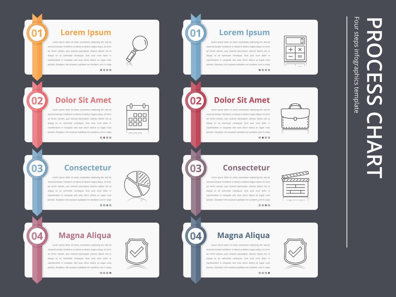 Vertical process chart, flow chart template, infographics design elements with numbers, and text, business infographics, workflow, steps, options vector