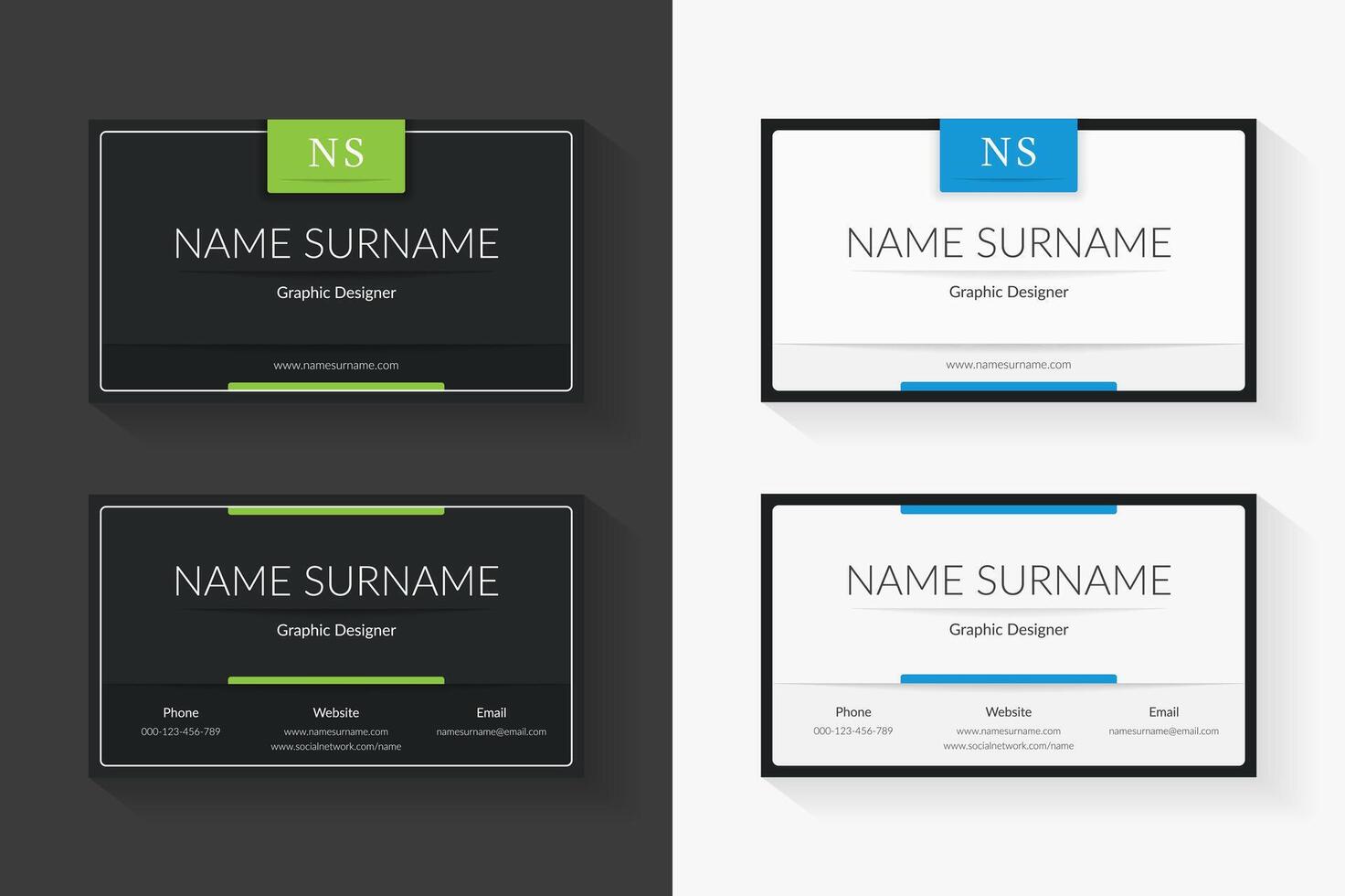 Black and white business card templates, modern minimal design vector