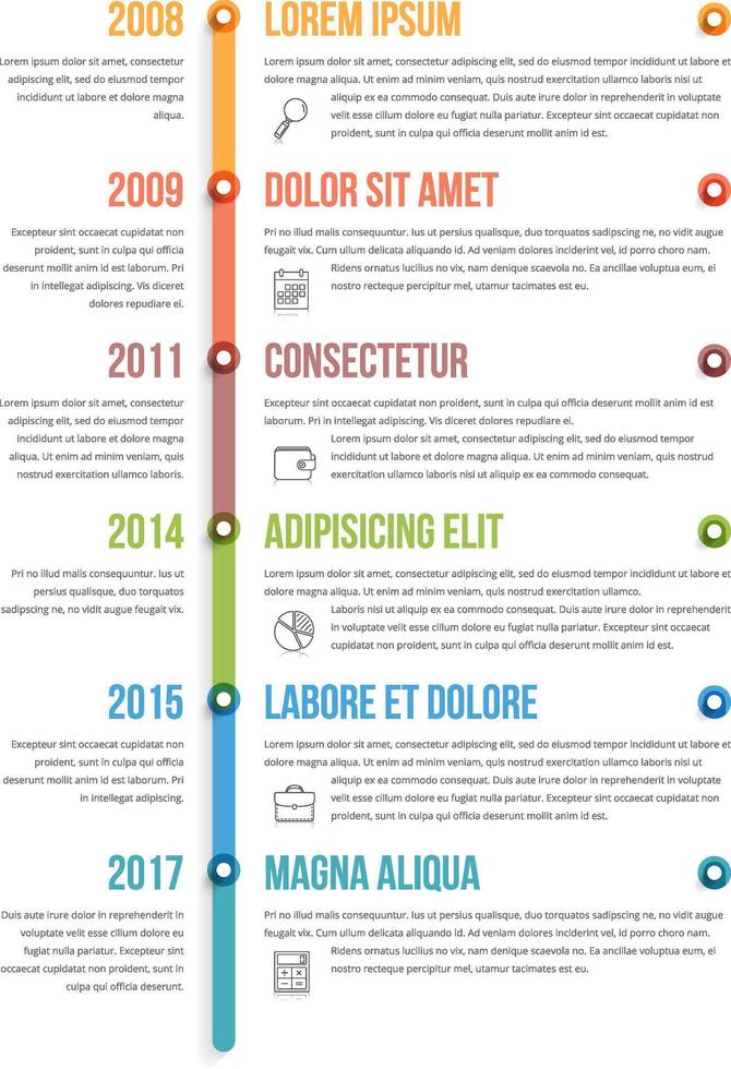 Colorful vertical timeline infographics template, workflow, process diagram vector