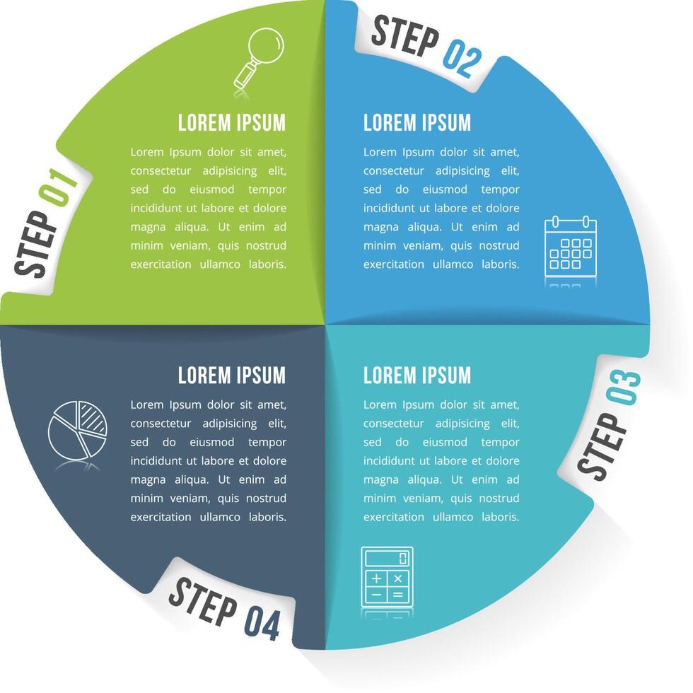 Circle infographic template with four elements, steps or options, workflow or process diagram vector