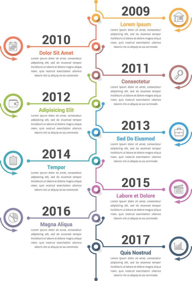Vertical timeline infographics template, workflow or process diagram vector