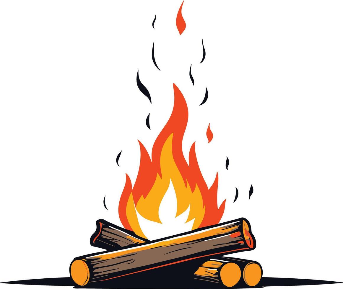 Camp fire burning brightly in a serene outdoor setting vector