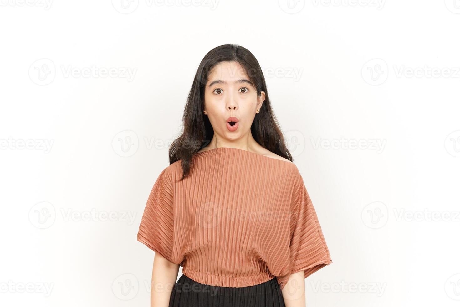 Wow Shock Face Expression Of Beautiful Asian Woman Isolated On White Background photo