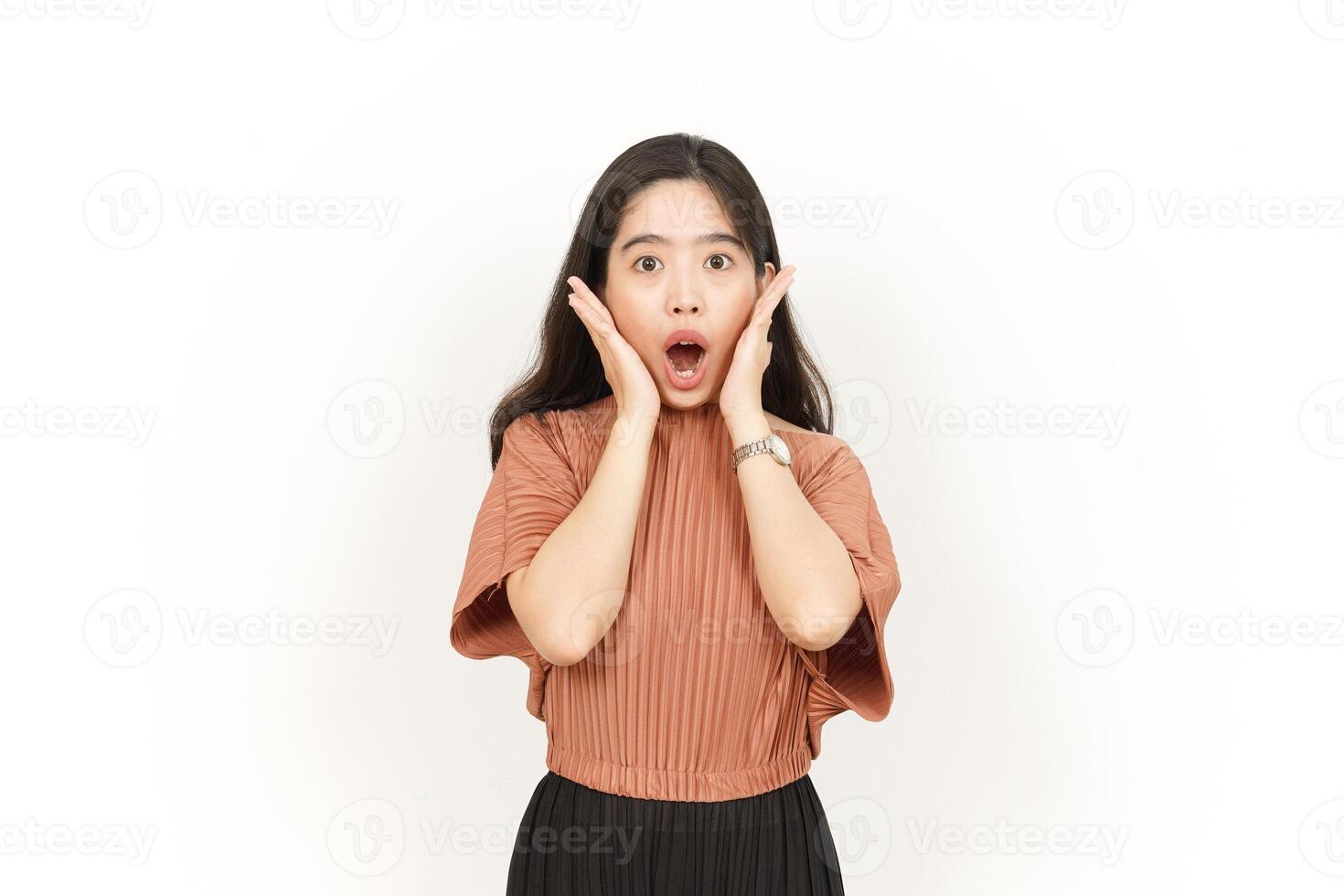 Wow Shock Face Expression Of Beautiful Asian Woman Isolated On White Background photo