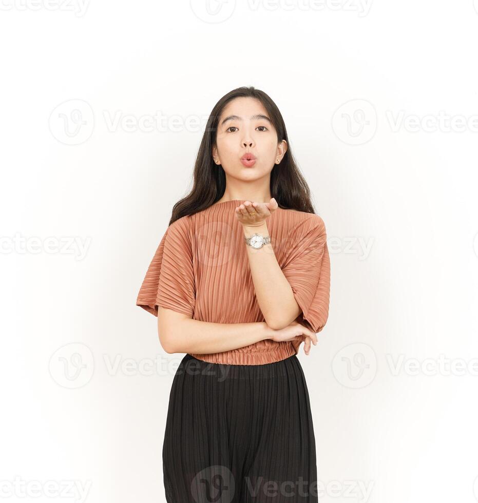 Blowing Kiss Of Beautiful Asian Woman Isolated On White Background photo