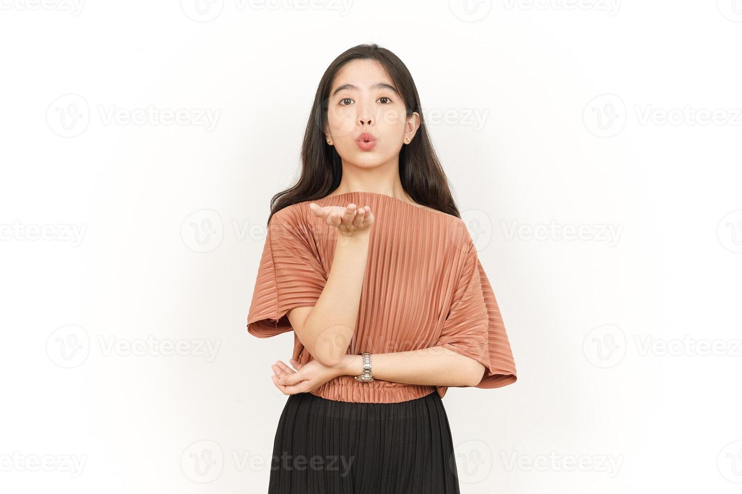 Blowing Kiss Of Beautiful Asian Woman Isolated On White Background photo